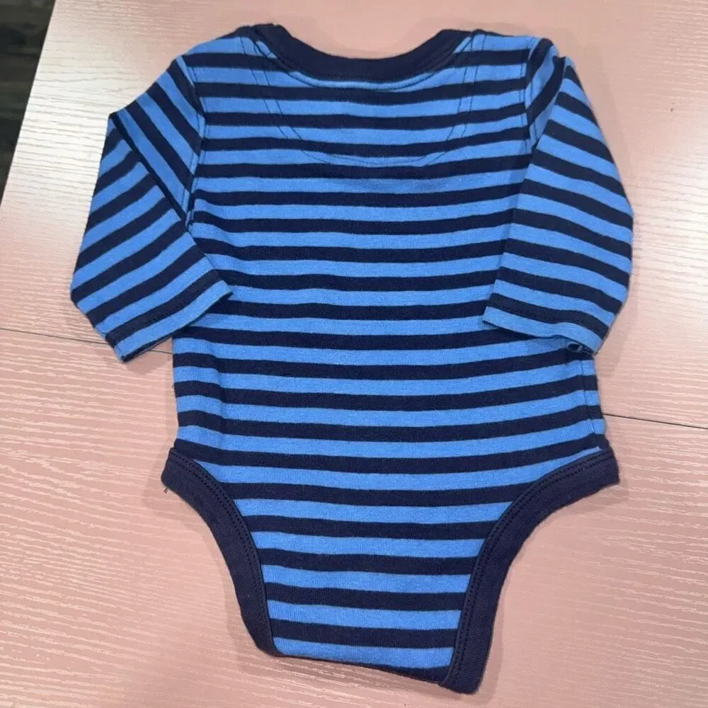 Baby Gap 0-3 Months Blue Striped Bear Onesie